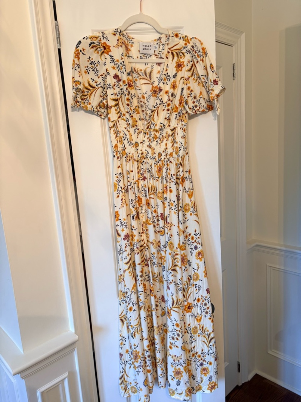 Hello Molly XS Light Yellow Floral Maxi Dress